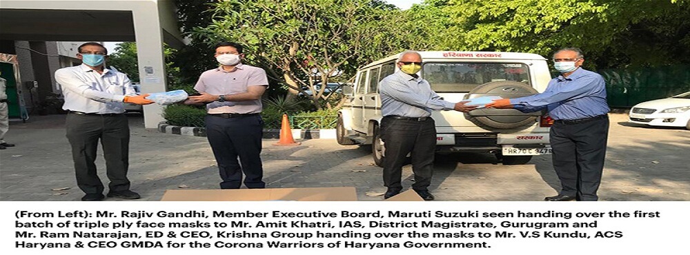 Maruti Suzuki car seat manufacturing JV Krishna Maruti starts donation of 1 million triple-ply masks to Haryana Government